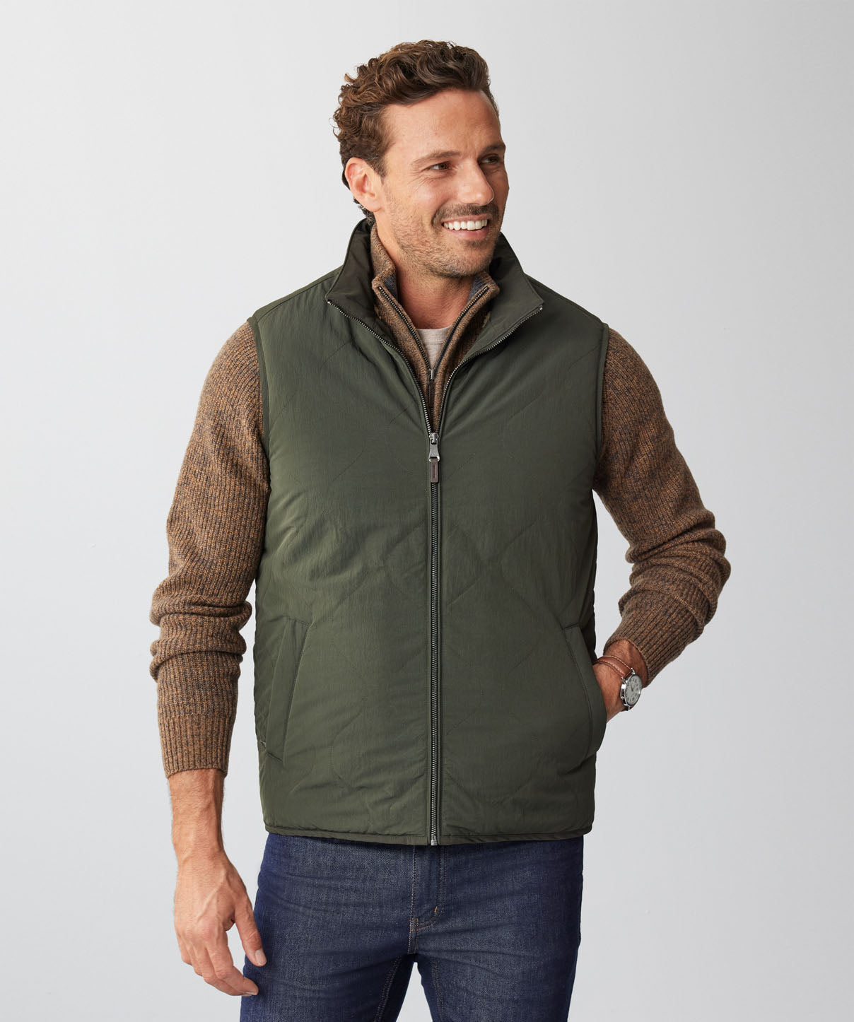 Burnley Quilted Sherpa Vest - Olive