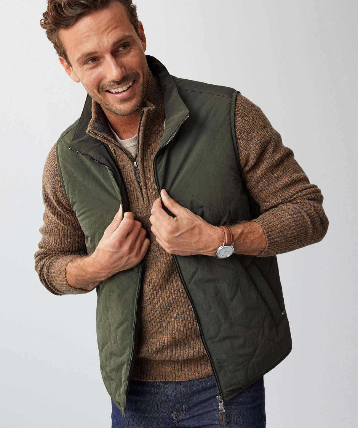 Burnley Quilted Sherpa Vest - Olive
